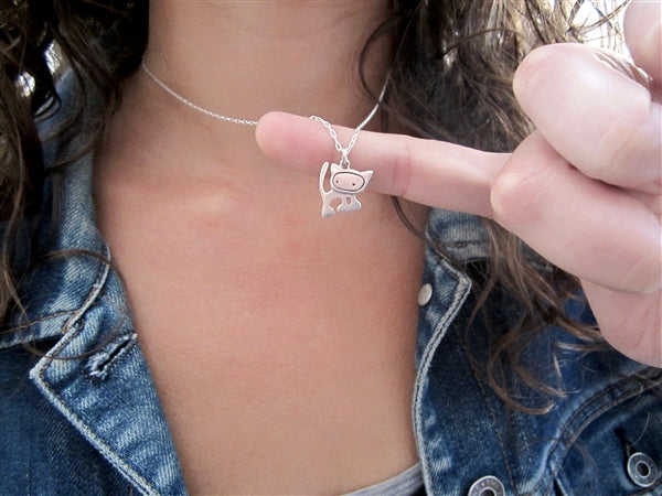 Sterling Silver Mother Daughter Punk Kitty Necklaces