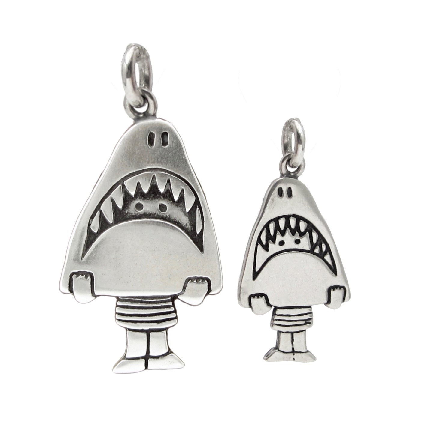 Sterling Silver Anthropomorphic Shark Charm Necklace on Adjustable Chain