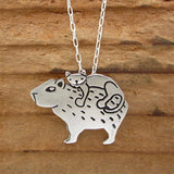 Sterling Silver Mother Daughter Cat and Capybara Necklaces