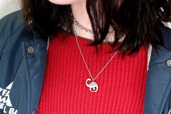 Brontosaurus Pewter Dinosaur Necklace - Dinosaur Charm Jewelry