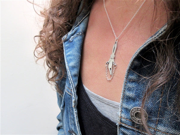 Pewter Jumping Bunny Necklace - Cute Jump Rope Rabbit Charm Pendant