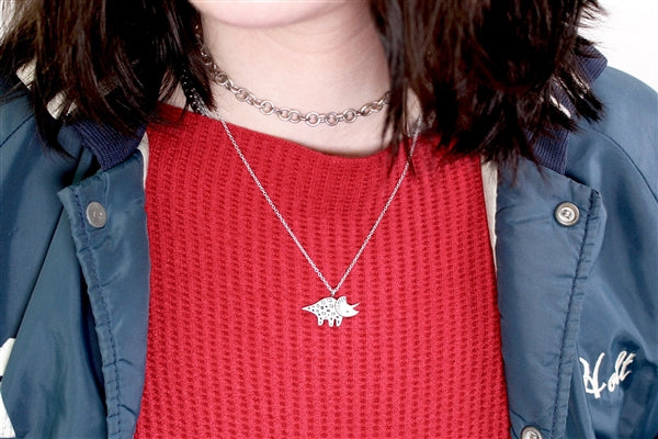 Triceratops Pewter Dinosaur Necklace - Dinosaur. Charm Jewelry