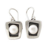 Square Sterling Silver and Pearl Earrings