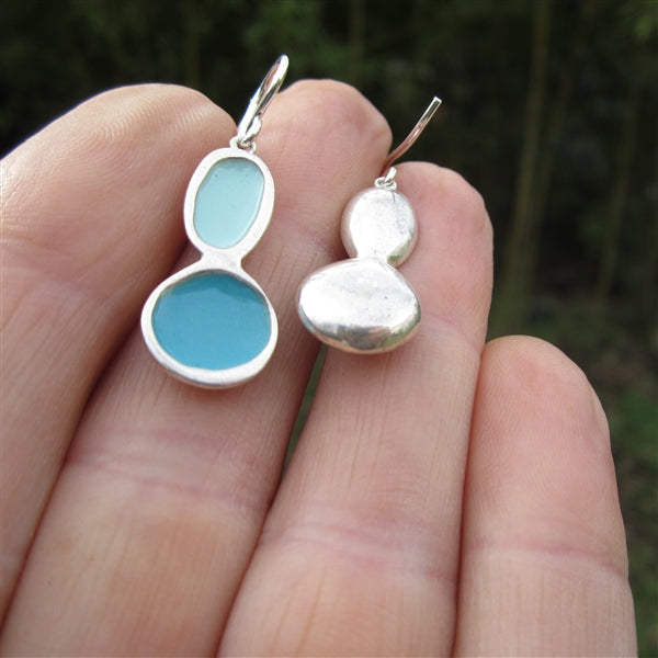 Modern Enamel Pebble Earring in Sapphire - Mid Century Modern Style Blue Earrings - Sterling Silver and Enamel Jewelry