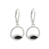 Sterling Silver Minimal Lever Back Earrings in Reversible Black and Mint Enamel - Venn Diagram Geometric Modern Earrings