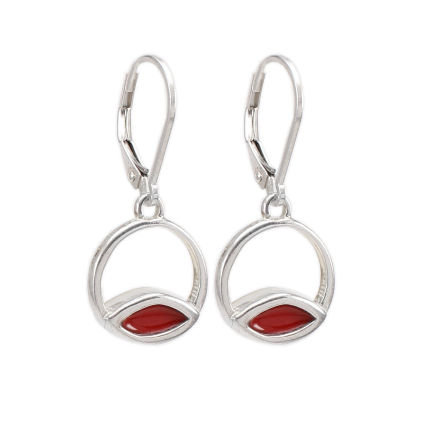 Sterling Silver Minimal Lever Back Earrings in Reversible Red and Sapphire Enamel - Venn Diagram