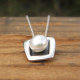 Square Sterling Silver and Pearl Necklace