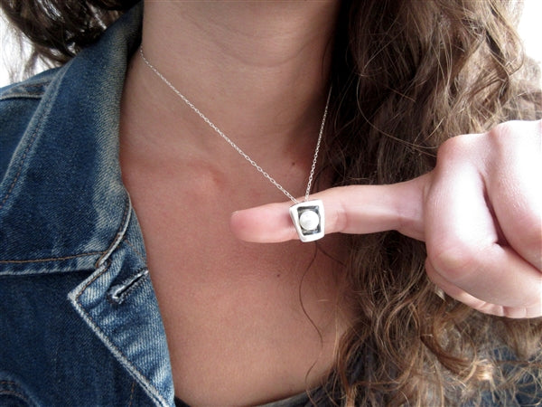 Square Sterling Silver and Pearl Necklace