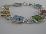 Reversible Sterling Silver and Enamel Dogs vs Cats Bracelet - 14 Hand Drawn Cat and Dog Designs - Pet Owner Jewelry