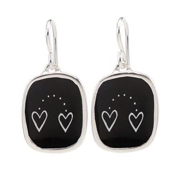 Connected Heart Earrings Vitreous Enamel and Sterling Silver