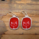Sterling Silver and Enamel Red Kitty Earrings