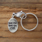 Sterling Silver Love Me, Love My Cat Keychain