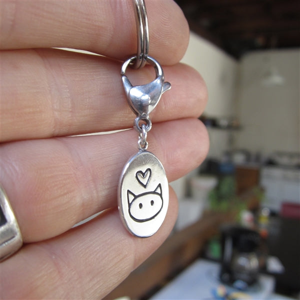 Sterling Silver Love Me, Love My Cat Keychain