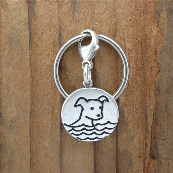 Sterling Silver Boat Cat and Swimming Dog Keychain