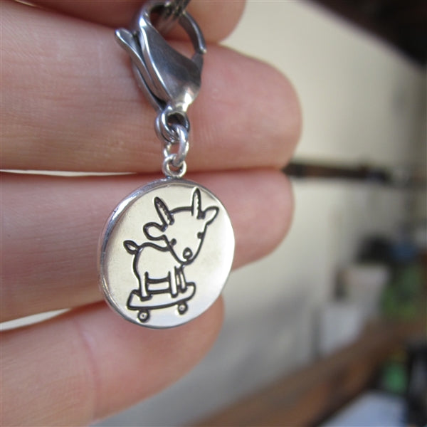 Sterling Silver Skateboarding Goat Keychain