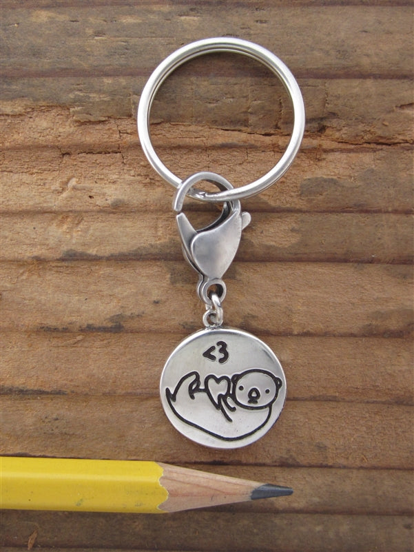 Mark Poulin Jewelry Sterling Silver Aliens in Love Keychain - Cute Rocket Ship Astronaut Key Fob - Alien Family Gift for Men and Women