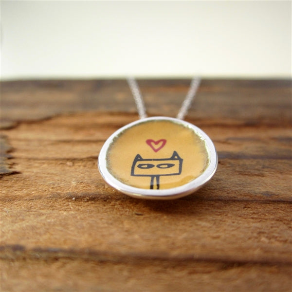 Mister Shifty the Cat Necklace - Sterling Silver and Enamel Orange Cat Pendant