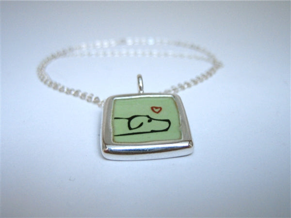 Reversible Sterling Silver and Enamel Happy Dog and Pointer Necklace