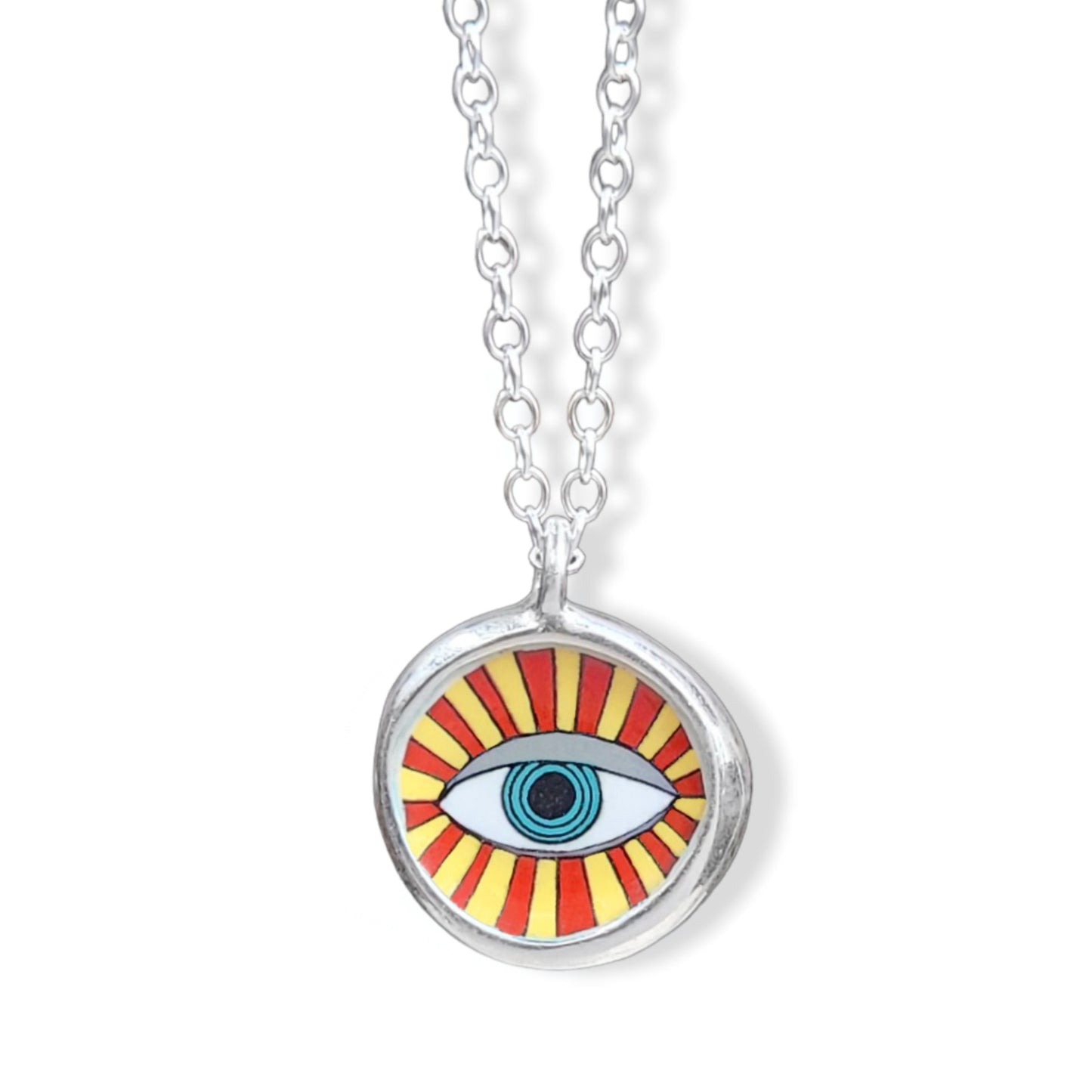 Sterling Silver Reversible Evil Eye Pendant with Quote Magical Being