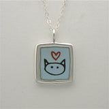 Reversible Sterling Silver and Enamel Love Kitty and Stick Kitty Necklace