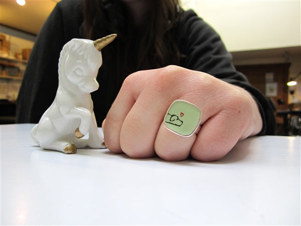 Sterling Silver and Enamel Square Pointer Dog Ring