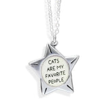 Sterling Silver "Cats Are My Favorite People" Quote Necklace - Reversible - Star Charm - Cat Jewelry