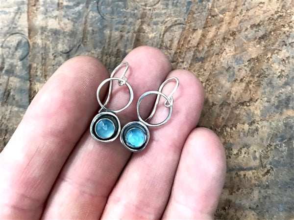 Modern Blue Chalcedony Earrings - Modern Design Earrings with Rose Cut Chalcedony