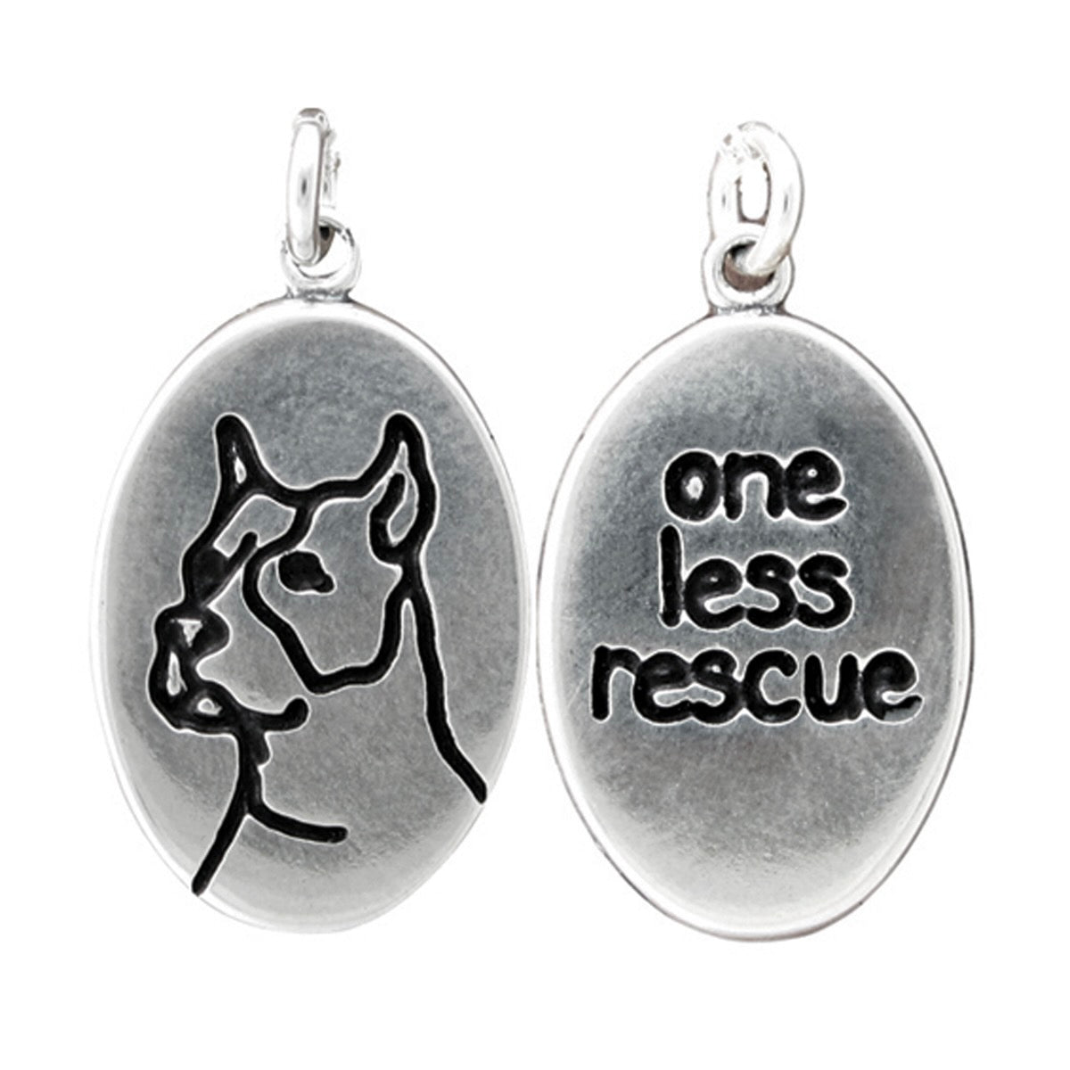 Oval Sterling Silver Pit Bull Necklace - Rescue Dog Charm Pendant on Adjustable Chain