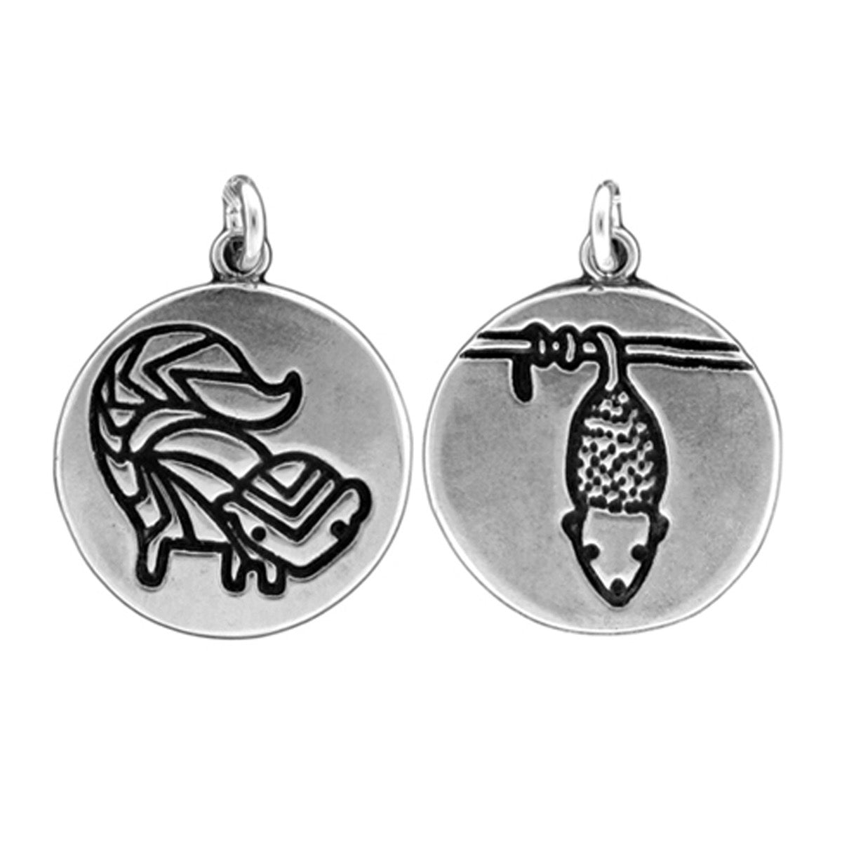 Round Sterling Silver Skunk and Possum Charm Necklace on Adjustable Chain