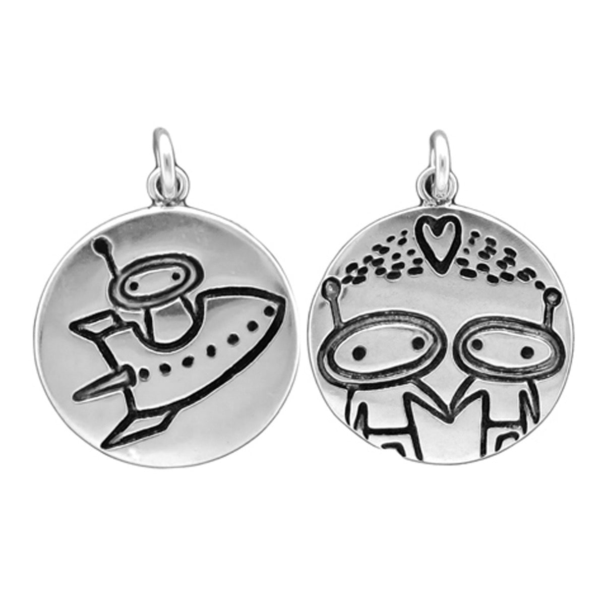 Round Sterling Silver Alien Love Necklace on Adjustable Chain