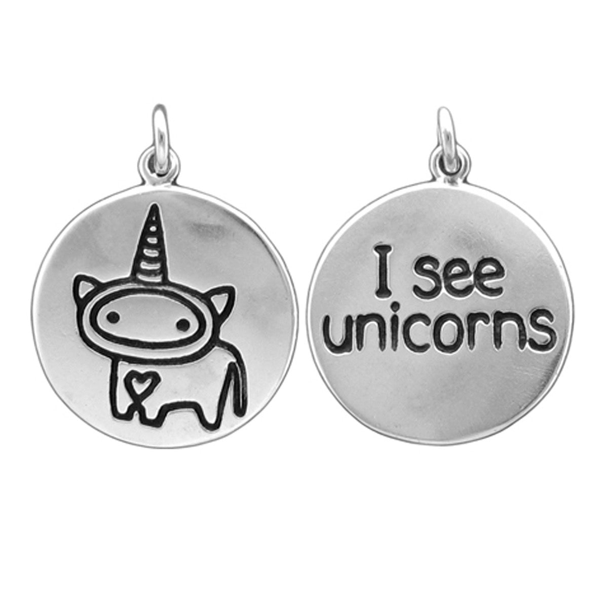 Sterling Silver Unicorn Necklace - I See Unicorns Charm on an Adjustable Chain