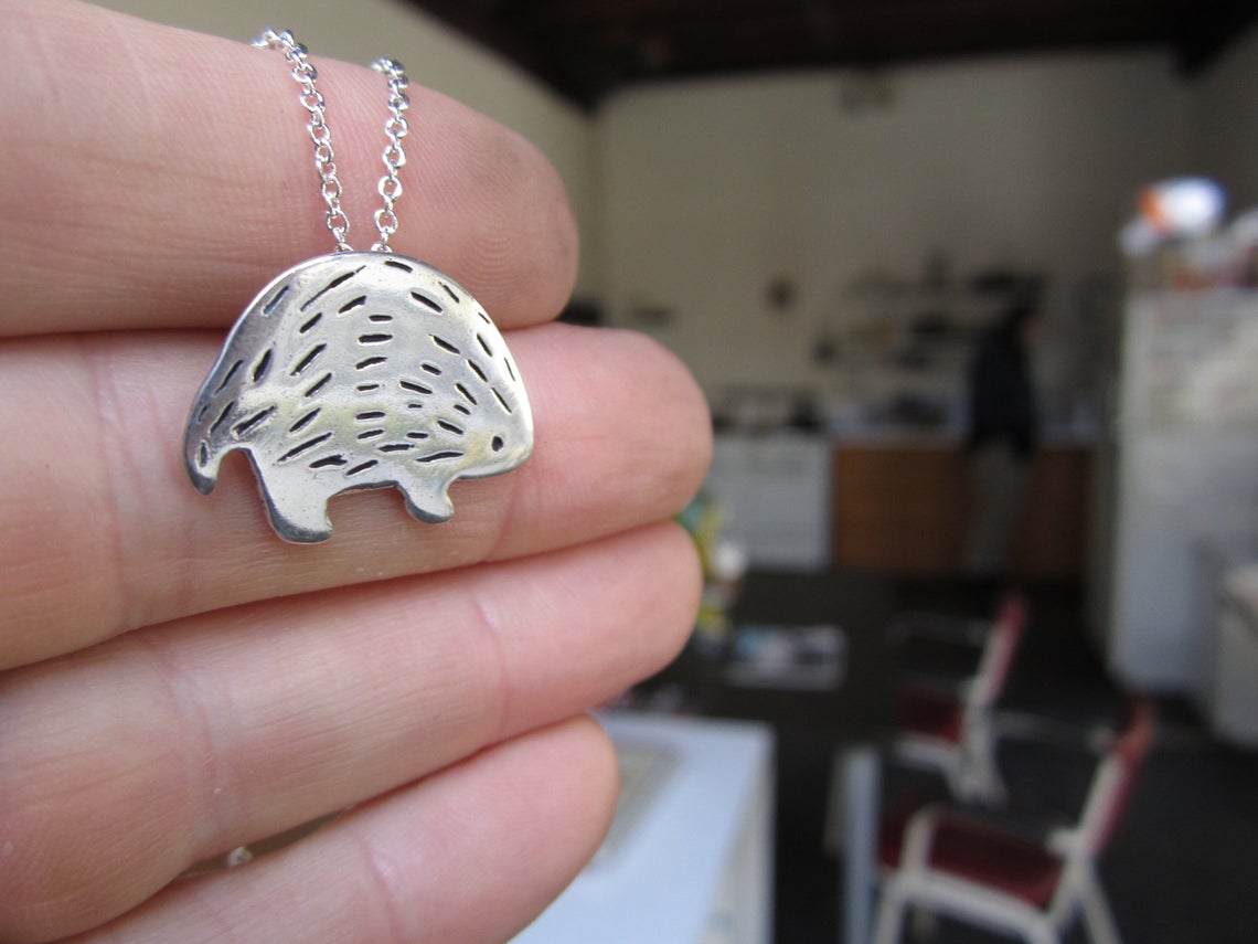 Sterling Silver Hedgehog Charm Necklace - Porcupine - on Adjustable Chain
