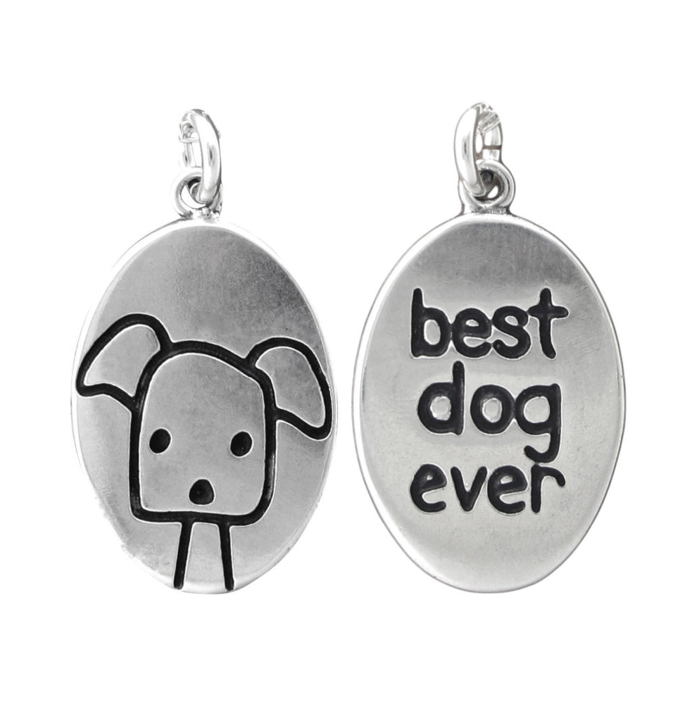 Oval Sterling Silver Best Dog Ever Necklace on Adjustable Sterling Chain