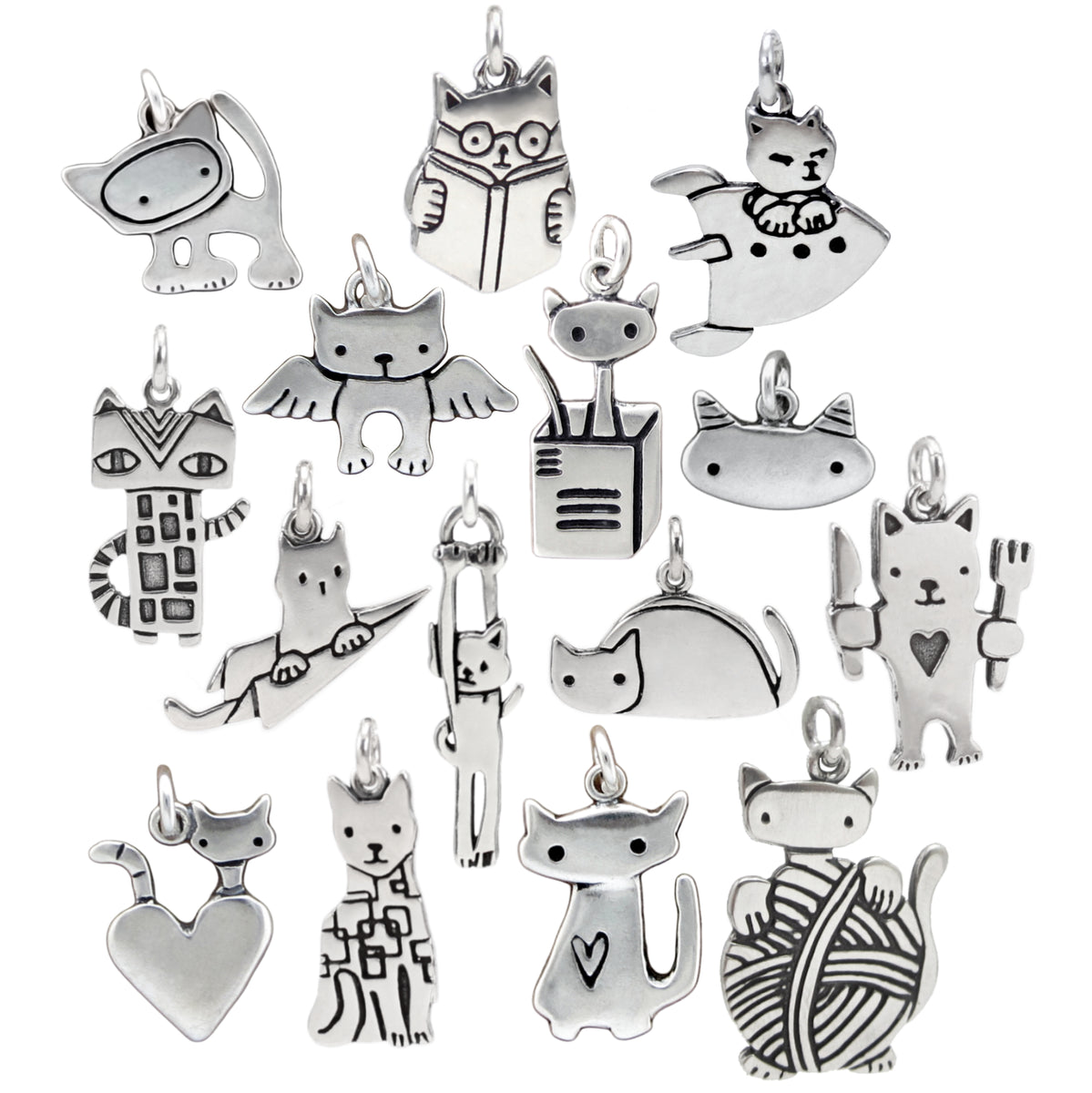 15/10pcs Mix Cat Charms Handmade Craft Pendant Making Vintage Silver Color  Lovely Cat Series Charms DIY For Bracelet Necklace Earring Small Business S