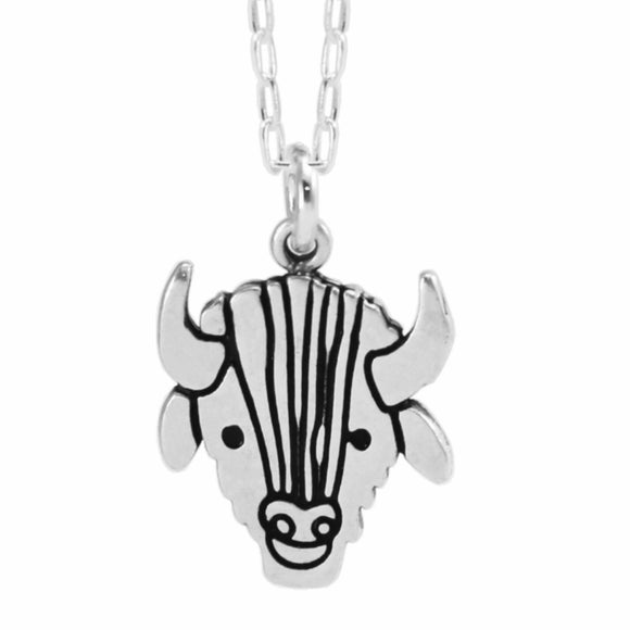 Sterling Silver Buffalo Charm Necklace on an Adjustable Sterling Chain