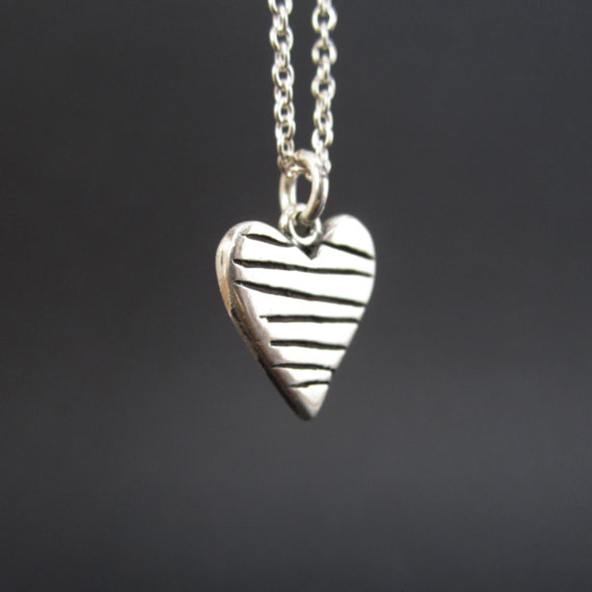 Sterling Silver Reversible Little Stripe Heart Necklace