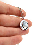 Modern Round Moonstone Necklace - Sterling Silver and Moonstone Organic Shaped Circle Pendant