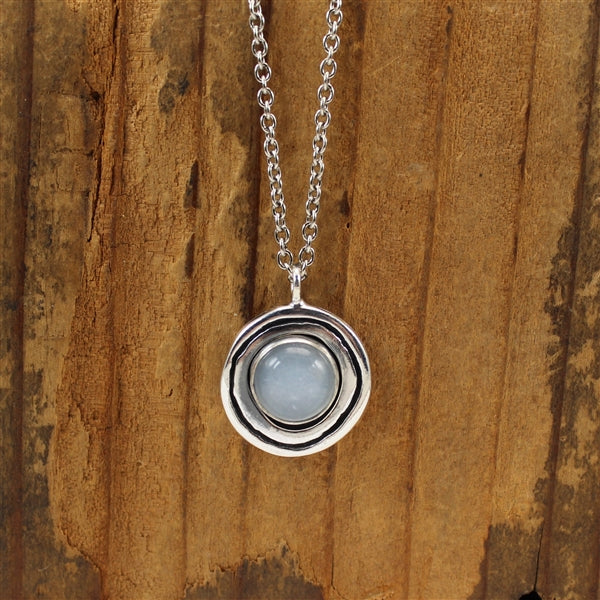Modern Round Moonstone Necklace - Sterling Silver and Moonstone Organic Shaped Circle Pendant