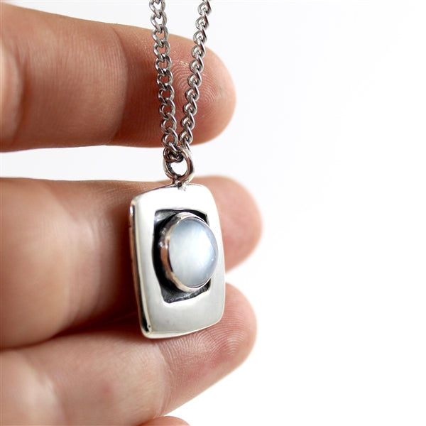 Modern Square Moonstone Pendant in Sterling Silver Frame - Moonstone Jewelry for Men and Women