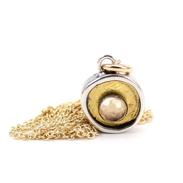 Tiny Round Brilliant White Topaz, 24K Gold and Sterling Silver Necklace