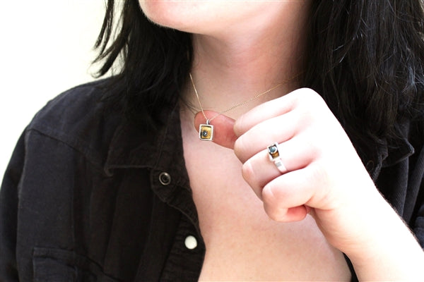 Rustic London Blue Topaz Necklace - 24k Gold and Sterling Silver Gemstone Pendant on Gold Filled Chain