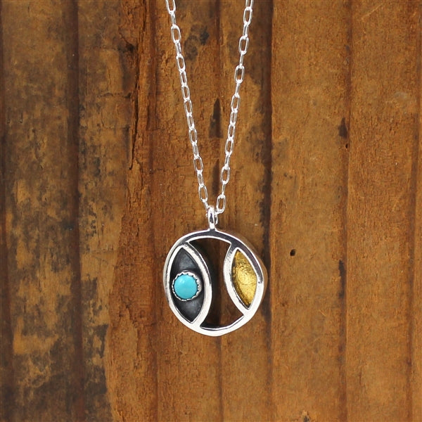 Mid-Century Modern Style Turquoise, 24K Gold and Sterling Silver Necklace