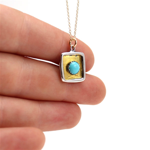 Modern Turquoise, 24K Gold and Sterling Silver Necklace