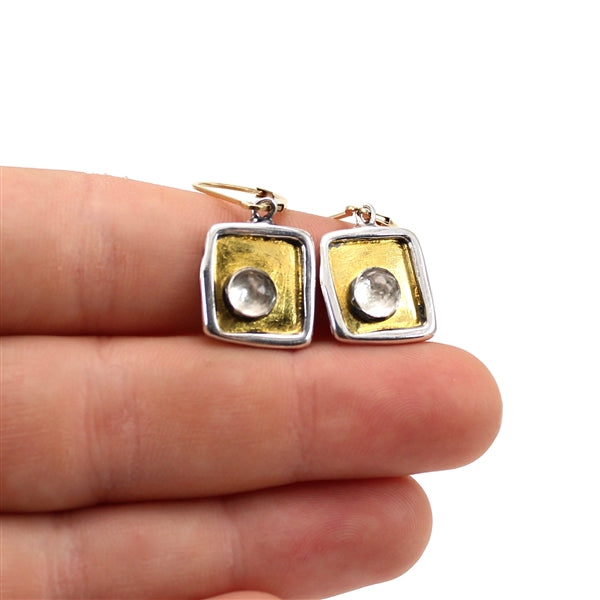 Brilliant White Topaz, 24K Gold and Sterling Silver Earrings