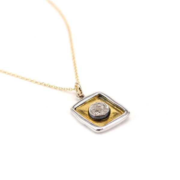 Brilliant White Topaz, 24K Gold and Sterling Silver Necklace