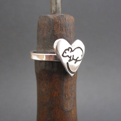 Sterling Silver Heart Rat Ring - Pet Rat Love Charm Ring
