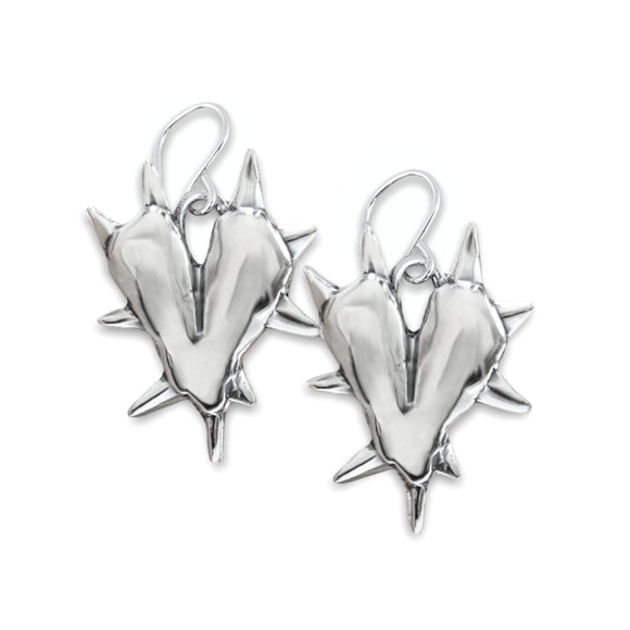 Sterling Silver Spiked Heart Earrings - Punk Rock - Gothic - Beautiful Protected Heart Gift