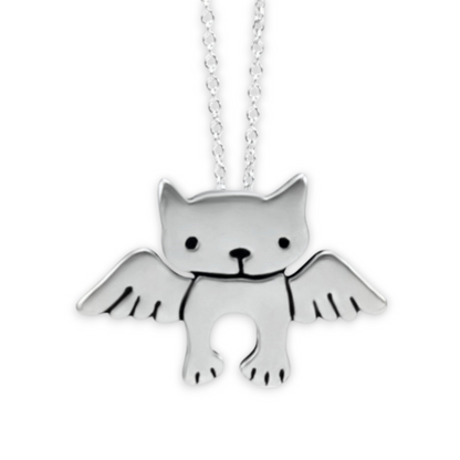 Sterling Silver Mother Daughter Angel Kitty Necklaces