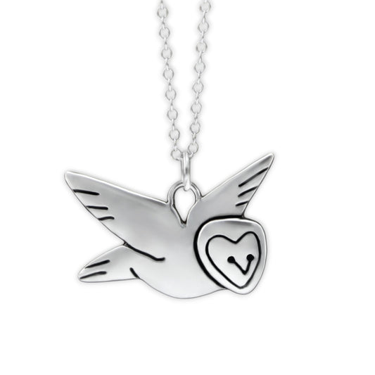 Sterling Silver Barn Owl Charm Necklace on Adjustable Chain