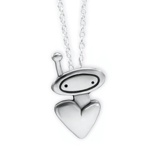 Sterling Silver Orbit Heart Charm Necklace on Adjustable Sterling Chain